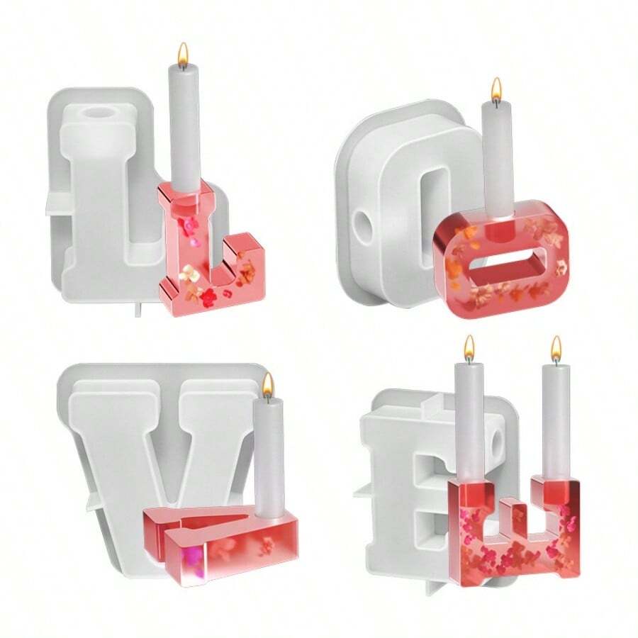 Valentine'S Day Letter Decoration Love Candle Holder Silicone Mold Aromatherapy Gypsum Dropping Glue Mold Mirror - White - View 1