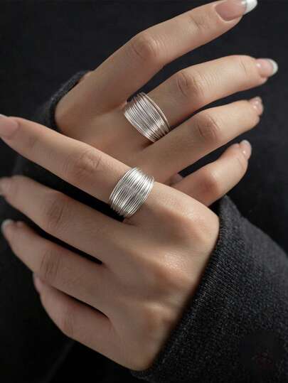 1 件時尚百搭簡約 S925 純銀多層線纏繞戒指適合女士日常派對佩戴