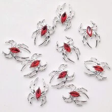 4 件紅色合金金屬美甲裝飾,帶有水鑽蜘蛛細節,適合情人節和春節,復古風格魅力指甲配件,適合 Diy 美甲藝術 - 紅色 - 查看 3