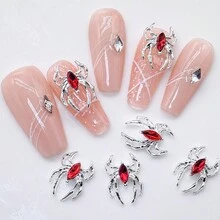 4 件紅色合金金屬美甲裝飾,帶有水鑽蜘蛛細節,適合情人節和春節,復古風格魅力指甲配件,適合 Diy 美甲藝術 - 紅色 - 查看 1