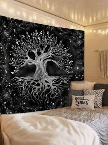 1 件植物、樹木、星空圖案紡織掛毯,附 3 個牆釘和 2 個夾子,長方形印花壁掛裝飾,附窗簾,適用於客廳、臥室、廚房 - 彩色 - 查看 1