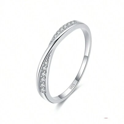 Cubic Zirconia Decor Silver Wedding Band For Women Bridal Wedding Fine Jewelry Engagement