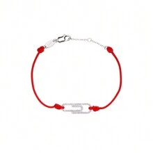 Moonmory 1 Peça Simples Clipe De Papel Com Zircônia Cúbica Prata Esterlina 925 Fecho Vermelho Cordão Bracelete Para Mulheres Fashionable Jóias Presente De Menina Prata