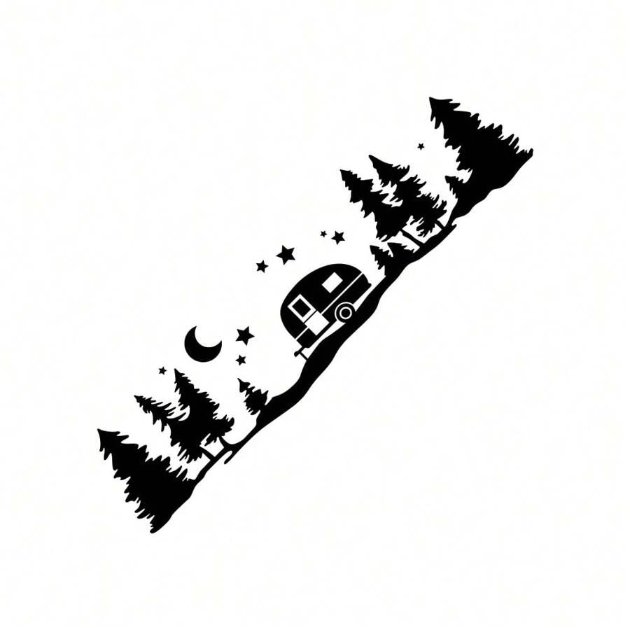 1 件汽車森林山形貼紙適用於房車、房車、露營車 - 黑色