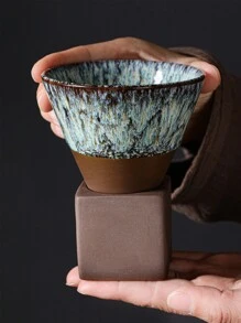 1pc Ceramic Coffee Cup With Holder Conical Tea Cup Japanese Rough Pottery Ceramic Mug Latte Porcelain Cup Drinkware Creative Gifts - Multicolor - View 4