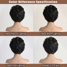 10英寸時尚短卷曲帶劉海發片,自然黑色,適合日常穿著 - 黑色 - 查看 6