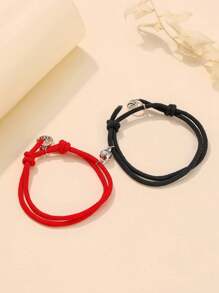 Bộ 2 vòng tay may mắn bện dành cho các cặp đôi/những người bạn thân nhất, Phụ kiện đeo hàng ngày của phụ nữ Bán buôn - Đen và trắng - Xem 24