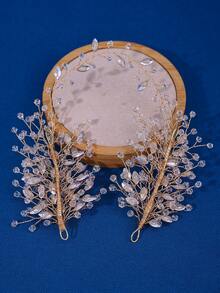 1條豪華水晶和鑽石柔軟鏈頭飾,帶有紫色珍珠珠子,用於新娘髮飾,舞會、婚禮、派對 - 紫色 - 查看 5