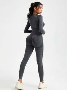 Women's Washed Tie-Dye Tracksuit Women Set - Black - View 3