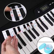 1張鋼琴和電子鍵盤音符貼紙,88/61鍵,透明,適用於自學和等級考試 - 彩色61鍵 - 查看 1