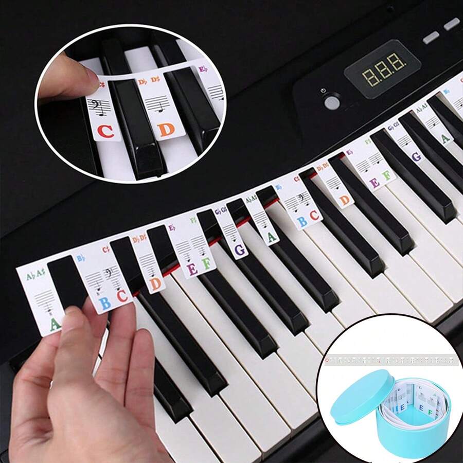1張鋼琴和電子鍵盤音符貼紙,88/61鍵,透明,適用於自學和等級考試 - 彩色61鍵 - 查看 1