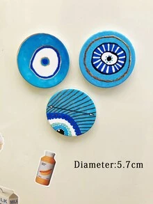3入組現代風格的眼睛圖案創新陶瓷冰箱磁鐵,具有光澤手繪表面,適用於家居裝飾,日常使用和節日禮物 - 藍色 - 查看 3