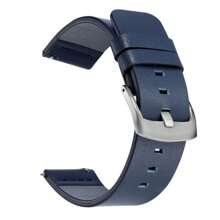 PU 皮革手链兼容三星 Galaxy Watch 3 Active 2 智能手表配件 Gear S3 表带 18 毫米 20 毫米 22 毫米 24 毫米时尚表带 - 藍帶銀扣 - 查看 14