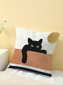 1pc Cartoon Cat Pattern Printed Cushion Cover, Modern Pillow Case, Single-Sided Printing, Pillow Core Not Included, Home Decorative Pillowcase