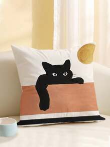 1pc Cartoon Cat Pattern Printed Cushion Cover, Modern Pillow Case, Single-Sided Printing, Pillow Core Not Included, Home Decorative Pillowcase