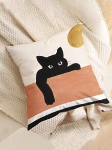 1pc Cartoon Cat Pattern Printed Cushion Cover, Modern Pillow Case, Single-Sided Printing, Pillow Core Not Included, Home Decorative Pillowcase