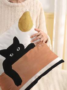 1pc Cartoon Cat Pattern Printed Cushion Cover, Modern Pillow Case, Single-Sided Printing, Pillow Core Not Included, Home Decorative Pillowcase