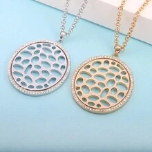 1 件大号空心椭圆形吊坠长项链适合优雅女士不锈钢链水晶不对称几何时尚女性珠宝礼物 - 圓形 - 查看 1