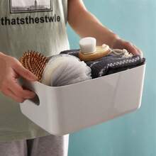 1pc Plastic Storage Box For Desk, Cosmetic, Kitchen And Snacks - Apricot - View 2