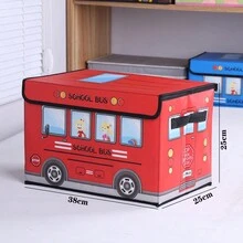 Foldable Cartoon Car Design Storage Box For Children's Clothes, Toys, Snacks, Waterproof & Moistureproof - Red - View 3