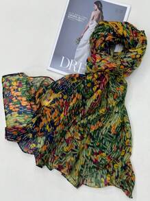 1條簡約印花長圍巾,防曬絲質圍巾,時尚沙灘披肩,女士時尚圍巾,春夏新品 - 綠色 - 查看 1