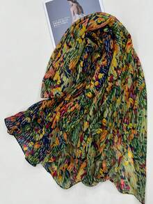 1條簡約印花長圍巾,防曬絲質圍巾,時尚沙灘披肩,女士時尚圍巾,春夏新品 - 綠色 - 查看 6