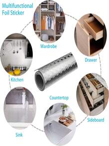 1 Roll Kitchen Oil Proof Stickers,Heat Resistant Aluminum Foil Wall Sticker, Sticky Back Plastic Roll Kitchen Worktop Covering Vinyl Self Adhesive Wallpaper - Multicolor - View 7