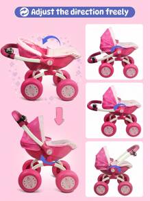 Anivia嬰兒娃娃推車,3歲女童玩具嬰兒推車,易於折疊收藏和旅行,適用於娃娃、毛絨玩具和填充動物,兒童3+年齡的假裝遊戲 - 粉色 - 查看 3