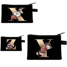 1 pieza Bolsa de cosméticos con patrón floral en 3D de letras, bolsa de maquillaje con cremallera espaciosa, bolsa de aseo resistente, organizador de accesorios de viaje para mujeres, decoración en rosa para habitación, dormitorio, baño, sala de estar, escritorio, cosas de viaje y regalos para bodas, cumpleaños, año nuevo, accesorios para padres, amigos, maestros, hombres y mujeres. Divertido organizador de almacenamiento para joyas y perfumes en cajas y contenedores de almacenamiento