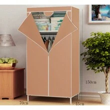 咖啡棕色無紡布衣櫥,增強型衣櫃收納櫃具防塵蓋,鋼框無紡布衣櫃,現代簡約可移動衣櫥適用於宿舍,易組裝 - 咖啡棕 - 查看 5