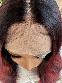 T形鉤花邊前13*4.5*1波浪捲26吋合成纖維女士長中分假髮帽 - 酒紅色 - 查看 6