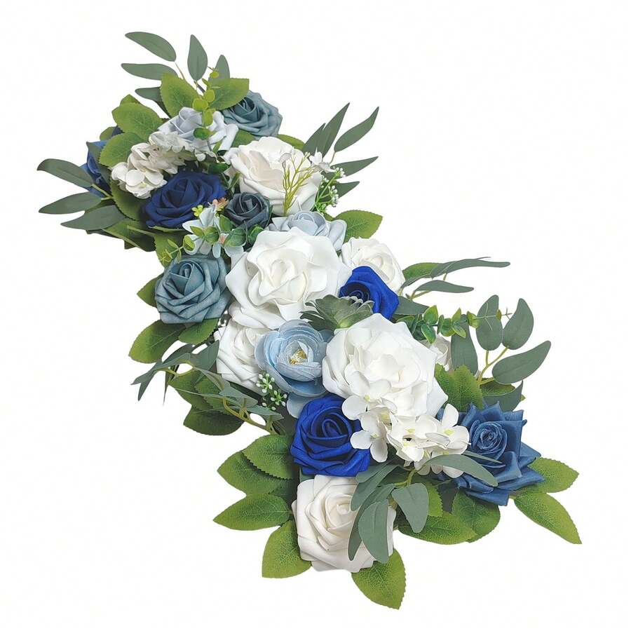 1pc Blue Artificial Flower, Perfect For Ceremony Background Reception Table Decoration, Wedding Arch, Aisle Welcome, Home & Office Decorations - Blue - View 1