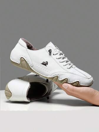 男士雪地鞋毛绒冬季保暖鞋时尚日常休闲轻便柔软纯色圆头轻便系带平底乐福鞋复古时尚休闲男士日常旅行上班通勤春冬秋季 PU 皮革运动鞋冬鞋男士男士休闲鞋简约度假学院日常旅行街头男士白色运动鞋男士