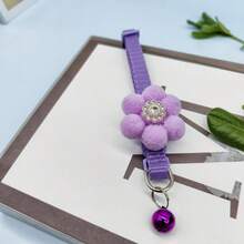 1pc Polyester Decorative Fur Ball & Flower Adjustable Bell Pet Collar For Cat And Dog Neck - Purple - View 5