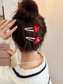 2 Pcs Fashion Classic Sweet Love Valentine Party Decorative Hair Clips - Red - View 2