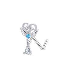 1pc Silver Nose Stud/Nose Ring With Heart & Blue Rhinestone Pendant & Stainless Steel L Shape Stem, Suitable For Women's Daily Wear - Blue Zirconium - View 1