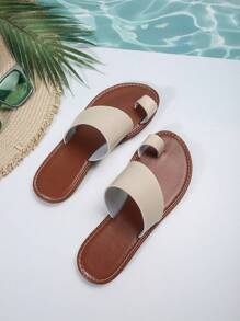 女士不对称系带平底凉鞋，带趾环，休闲舒适，非常适合海滩和户外活动 - 米色 - 查看 8