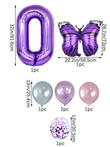 7入組32英寸紫色數字和蝴蝶鋁箔氣球套裝,適用於兒童第一次生日派對裝飾,攝影背景,營造氛圍的道具 - 彩色 - 查看 2