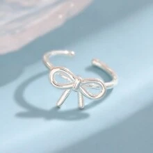 1入時尚簡約蝴蝶結設計開口戒指,適合女性日常穿戴 - 銀色 - 查看 3