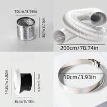 3件廚房排氣管、排煙管、通風口、軟管、abs新風口、加厚送風卡扣、排氣口、出風口格柵、不銹鋼夾、鎖環夾、軟管夾、不銹鋼帶 - 彩色 - 查看 2