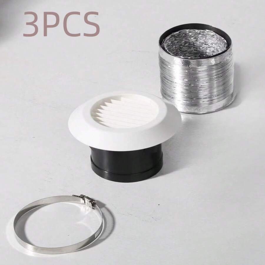 3件廚房排氣管、排煙管、通風口、軟管、abs新風口、加厚送風卡扣、排氣口、出風口格柵、不銹鋼夾、鎖環夾、軟管夾、不銹鋼帶 - 彩色 - 查看 1