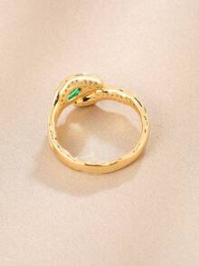 Anillo Incrustado De Piedra Esmeralda Con Forma De Serpiente Del Nuevo Diseño, De Moda Y De Gama Alta - Amarillo Oro - Ver 3