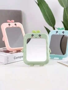1入組可愛動物卡通印花桌上鏡,便攜式正方形化妝鏡,適用於臥室和家庭 - 白色 - 查看 3