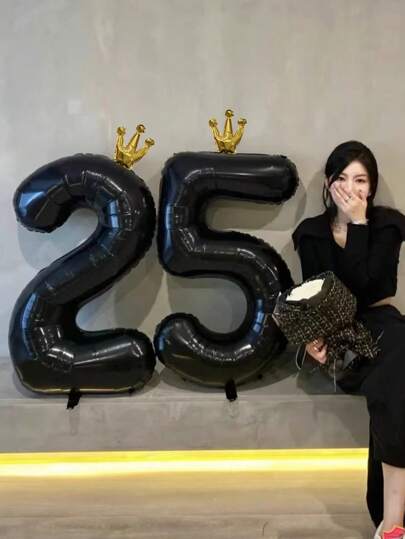 1pc 40-Inch Black Crown Shaped Number Aluminum Foil Balloon, Ideal For Adult And Children's Birthday Party Decoration,Christmas
