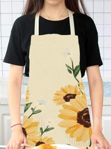 1pc Sunflower Pattern Linen Apron - Purple - View 5