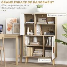HOMCOM Bibliothèque scandinave 4 niches + 2 placards avec étagère dim. 80L x 24l x 123H cm Pieds effilés inclinés Bois Massif Chêne - Noir - Voir 4