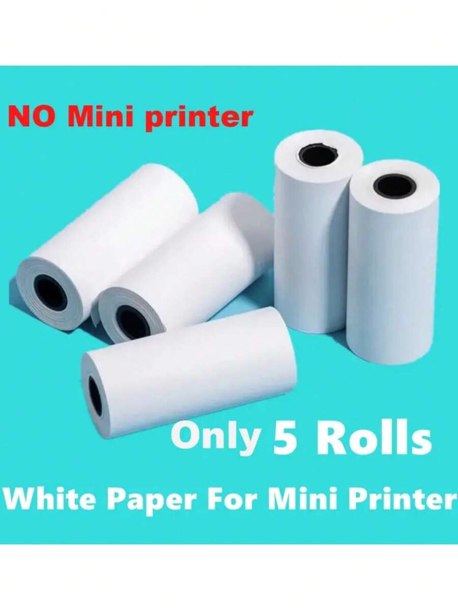 小型無線便攜打印機，熱敏紙口袋打印機，適用於安卓或IOS應用程式，無墨水打印機，適用於家庭、辦公室、學習和工作清單打印 - 5卷列印白紙 - 查看 1