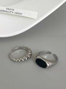 2pcs Simple & Fashionable Daily Wear, High-Grade Minimalist & Luxurious Alloy Ring Set - Silver - View 5