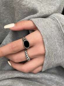 2pcs Simple & Fashionable Daily Wear, High-Grade Minimalist & Luxurious Alloy Ring Set - Silver - View 4