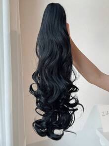 Cái vuốt Phần mở rộng tóc đuôi ngựa Phụ kiện tóc 22 Inch Đen Dài Tự nhiên Xoăn Sóng Chống nóng Chất xơ Sợi tổng hợp Tóc đuôi gà Tóc giả piece Cho cô gái NỮ Hằng ngày - màu đen - Xem 5